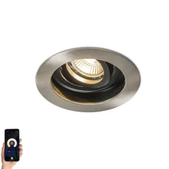 Smart moderne inbouwspot staal met zwart incl. Wifi GU10 - Rondoo