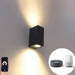 Smart moderne wandlamp zwart IP44 incl. 2 Wifi GU10 - Baleno