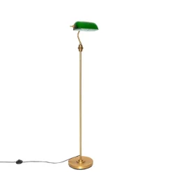 Smart notaris vloerlamp brons met groen glas incl. Wifi A60- Banker