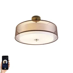Smart plafondlamp bruin met wit 50 cm 3-lichts incl. 3 Wifi A60 - Drum Duo