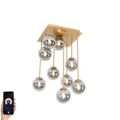 Smart plafondlamp goud 9-lichts met smoke glas incl. 9 Wifi G9 - Athens
