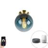 Smart plafondlamp messing met oceaanblauw glas incl. Wifi ST64 - Pallon