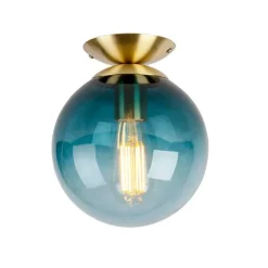 Smart plafondlamp messing met oceaanblauw glas incl. Wifi ST64 - Pallon