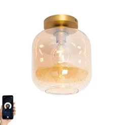 Smart plafondlamp messing en amber glas incl. Wifi G95 - Zuzanna