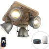 Smart plafondlamp staal met hout incl. 4 WiFi GU10 - Emado