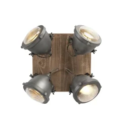 Smart plafondlamp staal met hout incl. 4 WiFi GU10 - Emado