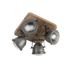 Smart plafondlamp staal met hout incl. 4 WiFi GU10 - Emado