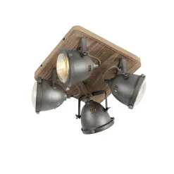 Smart plafondlamp staal met hout incl. 4 WiFi GU10 - Emado