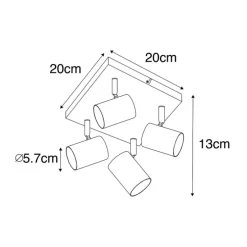 Smart plafondlamp wit vierkant incl. 4 Wifi GU10 - Jeana