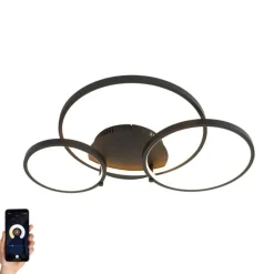 Smart plafondlamp zwart 3-lichts met afstandsbediening - Rondas