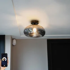 Smart plafondlamp zwart met smoke glas incl. Wifi P45 - Busa