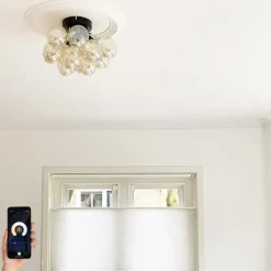 Smart plafondlamp zwart met amber glas 3-lichts incl. 3 Wifi G9 - Uvas