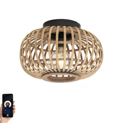 Smart plafondlamp zwart met bamboe incl. Wifi G95 - Amira