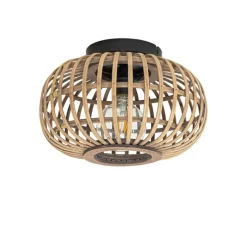 Smart plafondlamp zwart met bamboe incl. Wifi G95 - Amira