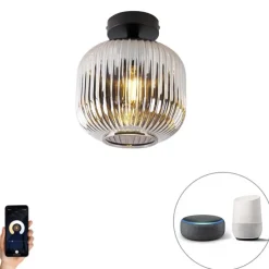Smart plafondlamp zwart met smoke glas incl. Wifi A60 - Karel