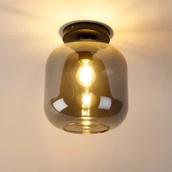 Smart plafondlamp zwart met goud en smoke glas incl. Wifi A60 - Zuzanna