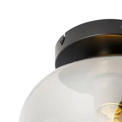 Smart plafondlamp zwart met goud en smoke glas incl. Wifi A60 - Zuzanna