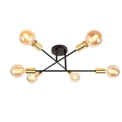 Smart plafondlamp zwart met goud 6-lichts incl. Wifi G95 - Sydney