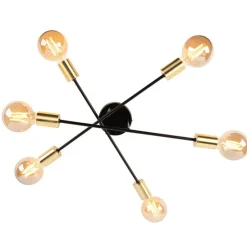 Smart plafondlamp zwart met goud 6-lichts incl. Wifi G95 - Sydney