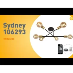 Smart plafondlamp zwart met goud 6-lichts incl. Wifi G95 - Sydney