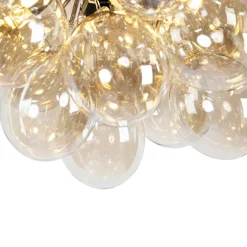 Smart plafondlamp zwart met amber glas 6-lichts incl. 6 Wifi G9 - Uvas