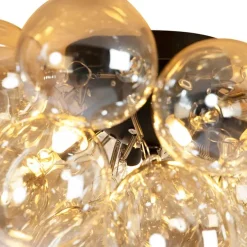 Smart plafondlamp zwart met amber glas 6-lichts incl. 6 Wifi G9 - Uvas