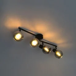 Smart plafondlamp zwart met smoke glas incl. 4 Wifi P45 - Vidro