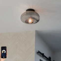 Smart plafondlamp zwart met smoke glas incl. Wifi P45 - Ayesha