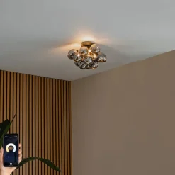 Smart plafondlamp zwart met smoke glas 3-lichts incl 3 Wifi G9 - Uvas