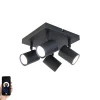 Smart plafondlamp zwart vierkant incl. 4 Wifi GU10 - Jeana