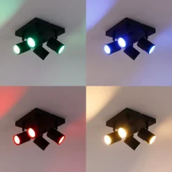 Smart plafondlamp zwart vierkant incl. 4 Wifi GU10 - Jeana