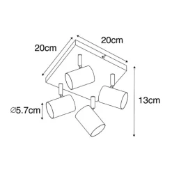 Smart plafondlamp zwart vierkant incl. 4 Wifi GU10 - Jeana