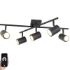 Smart plafondlamp zwart vierkant incl. 5 Wifi GU10 - Jeana