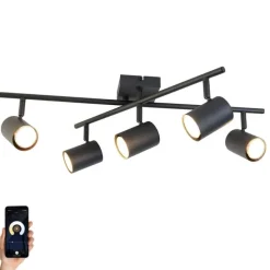 Smart plafondlamp zwart vierkant incl. 5 Wifi GU10 - Jeana