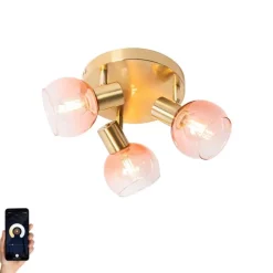 Smart plafondspot goud met roze glas incl. 3 Wifi P45 - Vidro