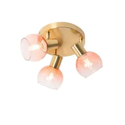 Smart plafondspot goud met roze glas incl. 3 Wifi P45 - Vidro