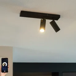 Smart plafondspot zwart 2-lichts verstelbaar incl. 2 Wifi GU10 50mm - Renna