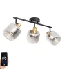 Smart plafondspot zwart met smoke glas langwerpig incl. 3 Wifi P45 - Zuzanna