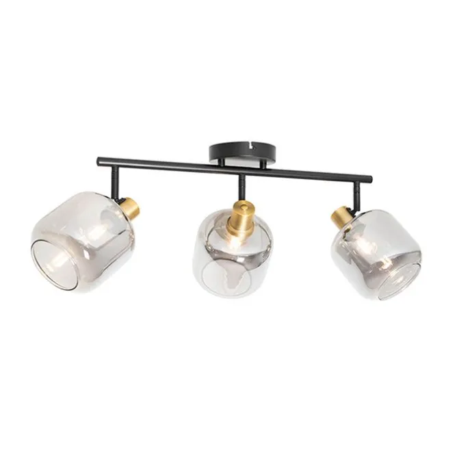Smart plafondspot zwart met smoke glas langwerpig incl. 3 Wifi P45 - Zuzanna
