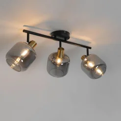 Smart plafondspot zwart met smoke glas langwerpig incl. 3 Wifi P45 - Zuzanna