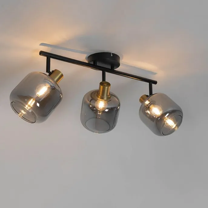 Smart plafondspot zwart met smoke glas langwerpig incl. 3 Wifi P45 - Zuzanna