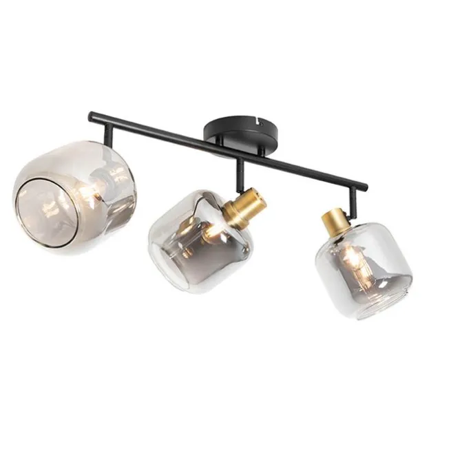 Smart plafondspot zwart met smoke glas langwerpig incl. 3 Wifi P45 - Zuzanna