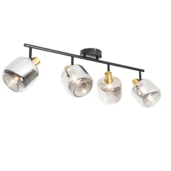 Smart Plafondspot zwart met goud met smoke glas 4-lichts incl. 4 Wifi P45 - Zuzanna