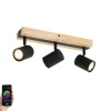 Smart plafondspot zwart met hout 3-lichts draai- en kantelbaar incl. Wifi GU10 50mm - Jeana