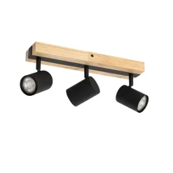Smart plafondspot zwart met hout 3-lichts draai- en kantelbaar incl. Wifi GU10 50mm - Jeana