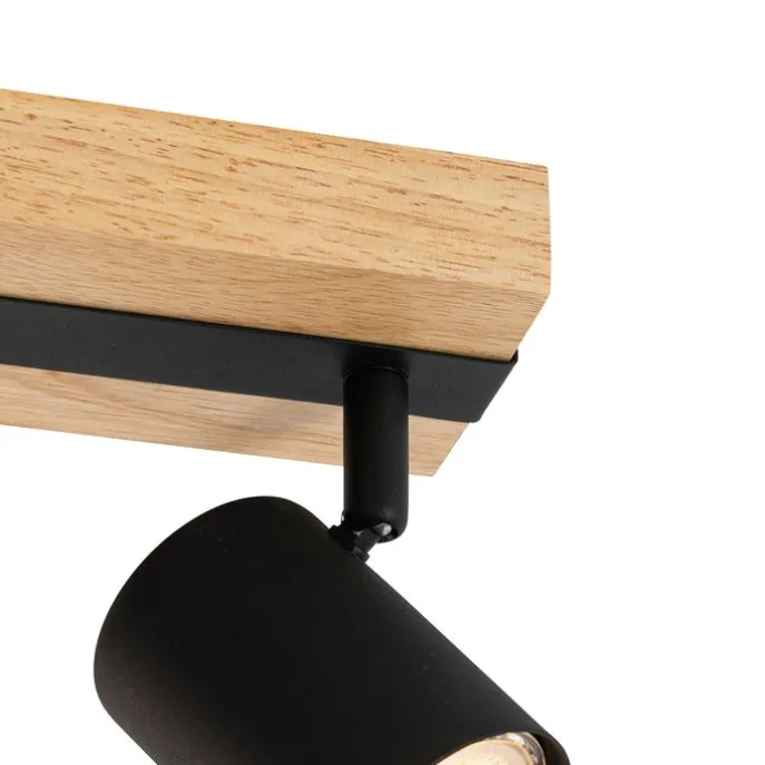 Smart plafondspot zwart met hout 3-lichts draai- en kantelbaar incl. Wifi GU10 50mm - Jeana