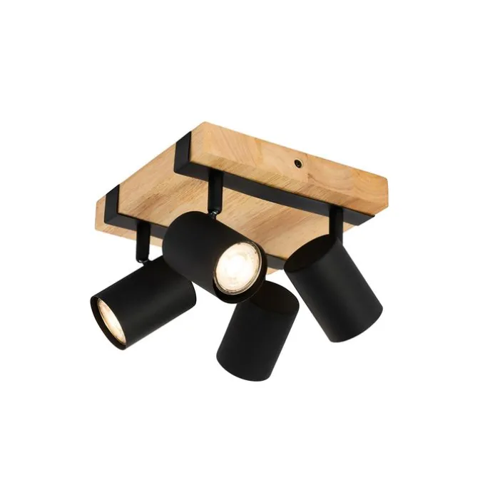 Smart plafondspot zwart met hout 4-lichts draai- en kantelbaar incl. Wifi GU10 50mm - Jeana