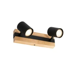 Smart plafondspot zwart met hout 2-lichts draai- en kantelbaar incl. Wifi GU10 50mm - Jeana