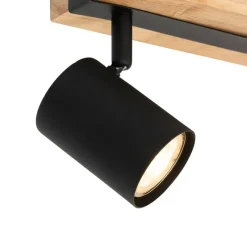 Smart plafondspot zwart met hout 2-lichts draai- en kantelbaar incl. Wifi GU10 50mm - Jeana