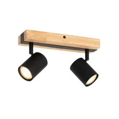 Smart plafondspot zwart met hout 2-lichts draai- en kantelbaar incl. Wifi GU10 50mm - Jeana
